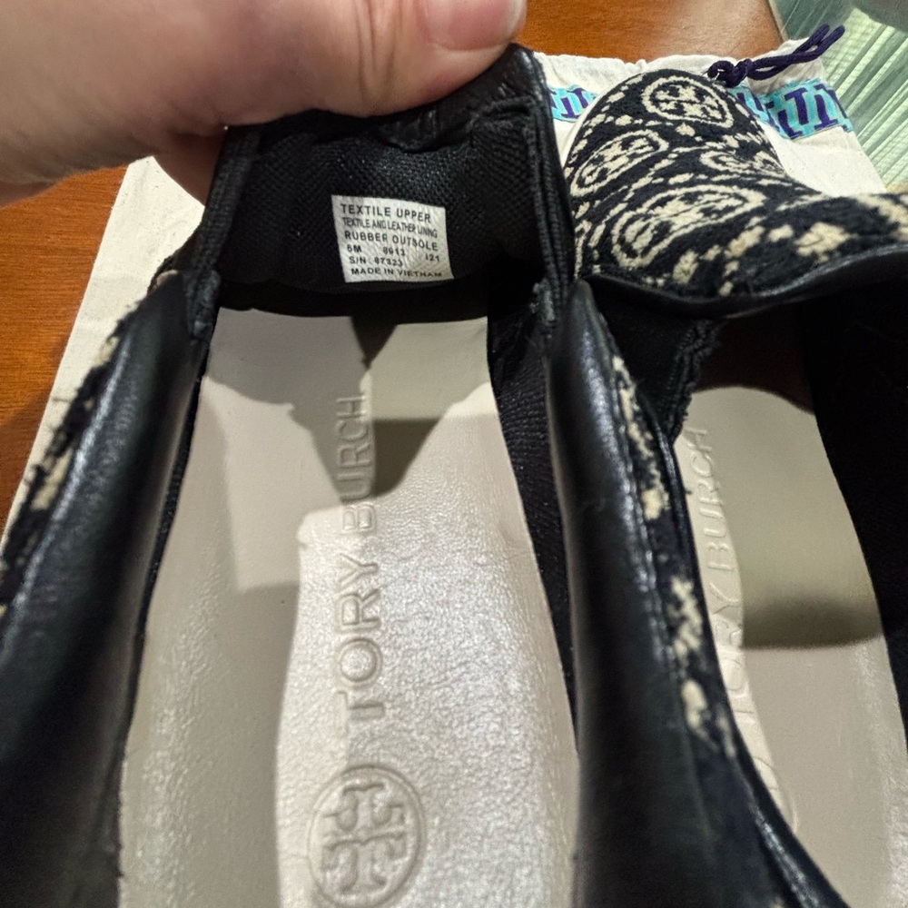 Tory Burch Black and Cream Slip-On Sneakers - Picture 12 of 13